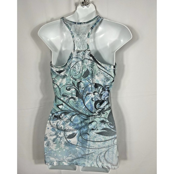 Womens Y2K Blue Floral Halter Lace Fitted Tank Size M Fairy Grunge Preppy Layer - Picture 4 of 9